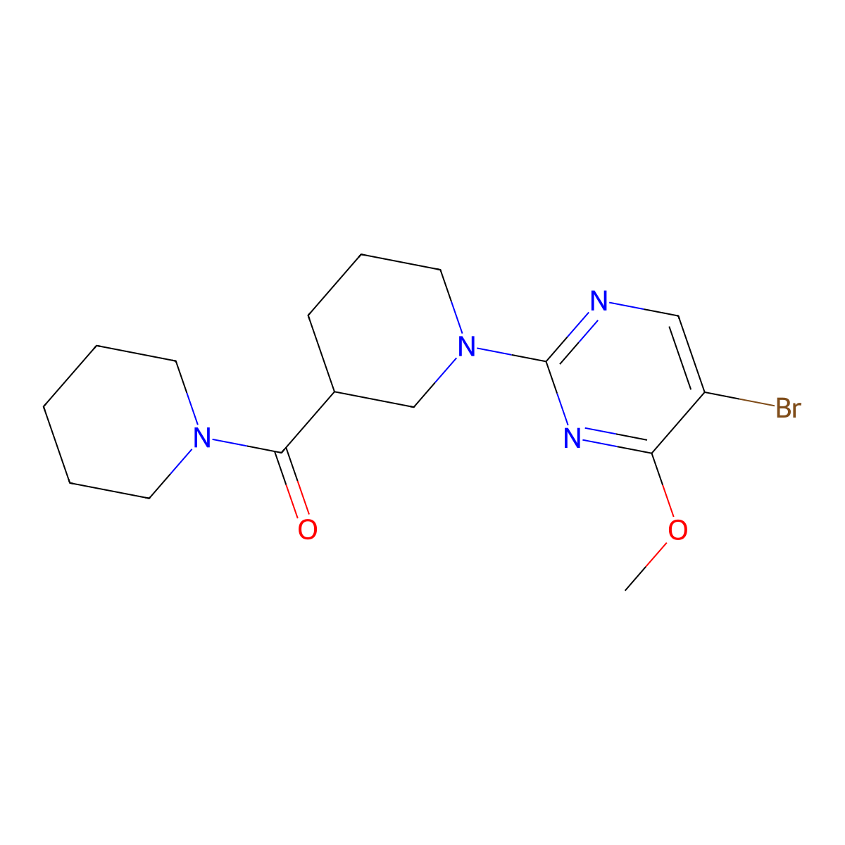 5-Bromo-4-methoxy-2-[3-(piperidine-1-carbonyl)piperidin-1-yl]pyrimidine molecular structure, CAS 2877676-40-7