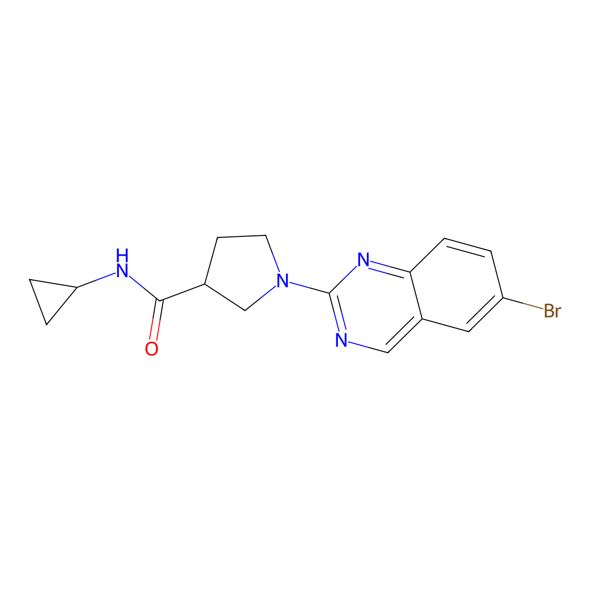 1-(6-bromoquinazolin-2-yl)-N-cyclopropylpyrrolidine-3-carboxamide molecular structure, CAS 2877676-48-5