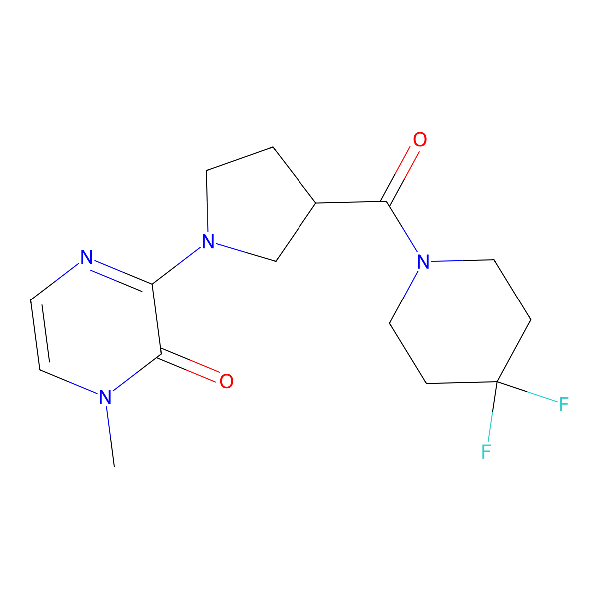 3-[3-(4,4-Difluoropiperidine-1-carbonyl)pyrrolidin-1-yl]-1-methyl-1,2-dihydropyrazin-2-one molecular structure, CAS 2877676-50-9