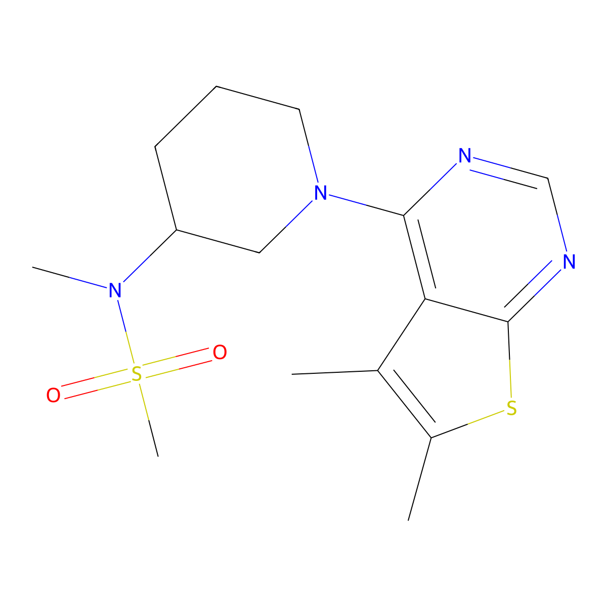 N-(1-{5,6-dimethylthieno[2,3-d]pyrimidin-4-yl}piperidin-3-yl)-N-methylmethanesulfonamide molecular structure, CAS 2877676-53-2