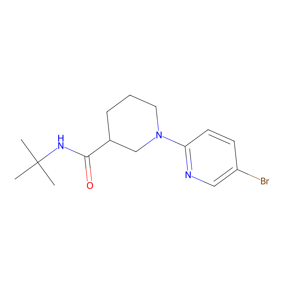 1-(5-bromopyridin-2-yl)-N-tert-butylpiperidine-3-carboxamide molecular structure, CAS 2877676-56-5
