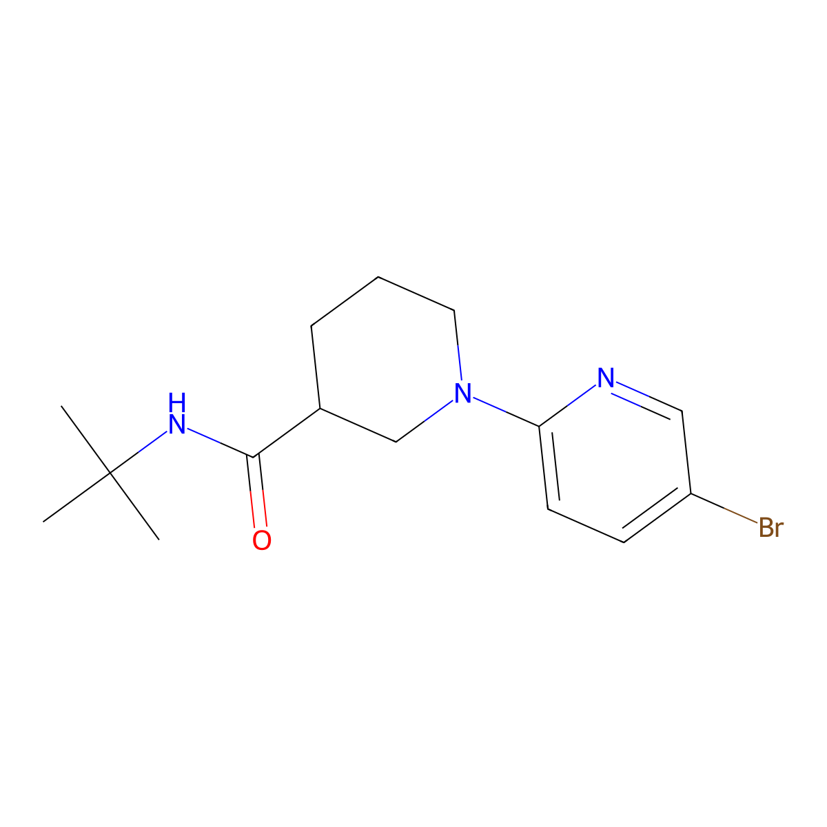 1-(5-bromopyridin-2-yl)-N-tert-butylpiperidine-3-carboxamide molecular structure, CAS 2877676-56-5