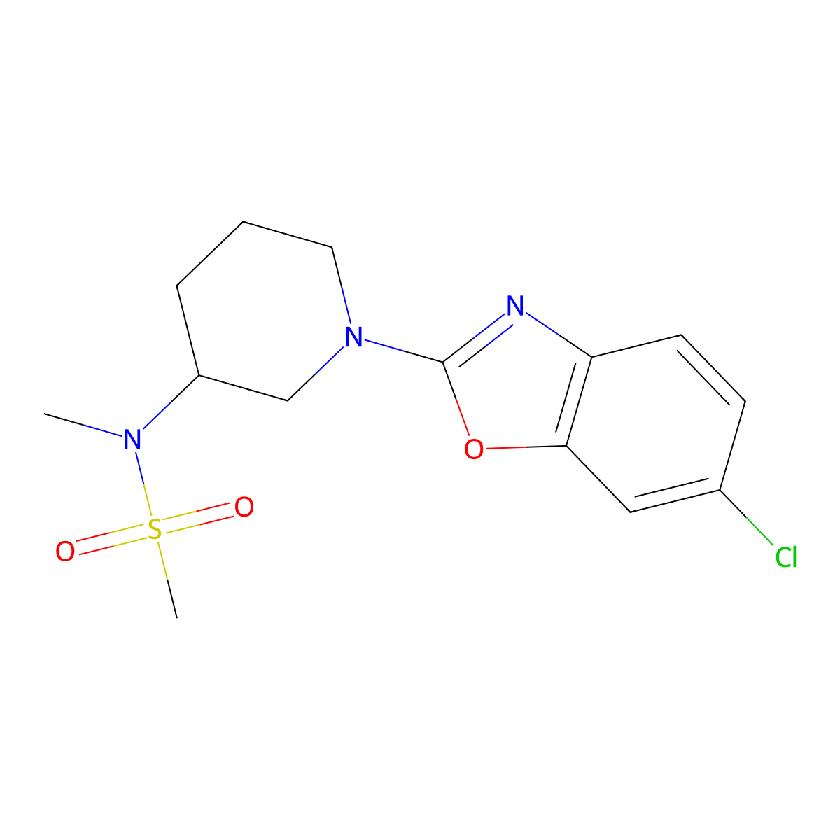 N-[1-(6-chloro-1,3-benzoxazol-2-yl)piperidin-3-yl]-N-methylmethanesulfonamide molecular structure, CAS 2877676-58-7
