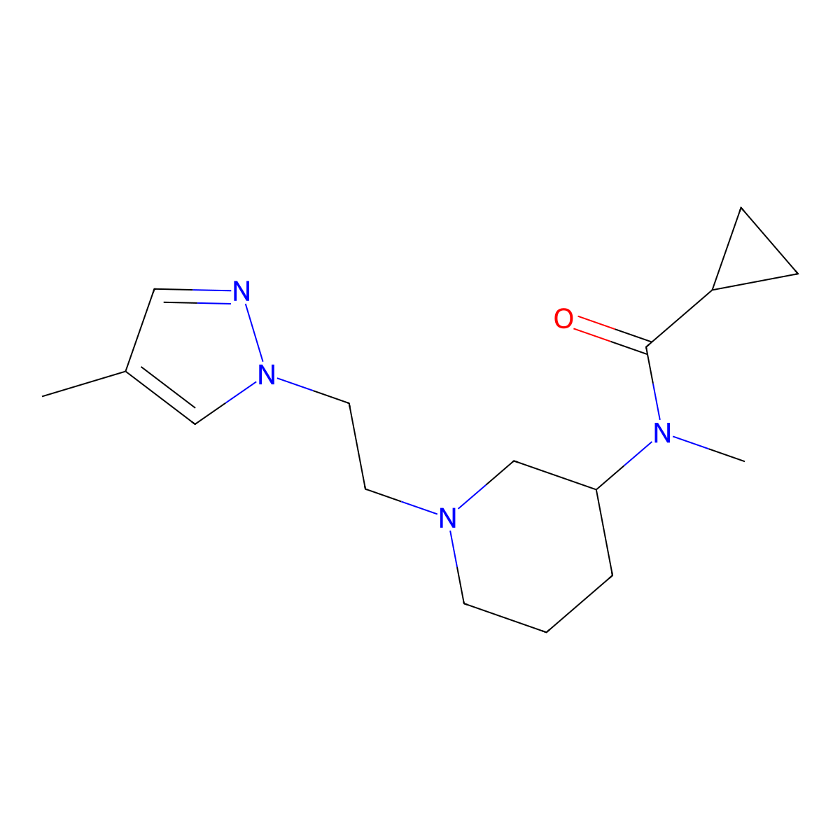 N-methyl-N-{1-[2-(4-methyl-1H-pyrazol-1-yl)ethyl]piperidin-3-yl}cyclopropanecarboxamide molecular structure, CAS 2877680-41-4