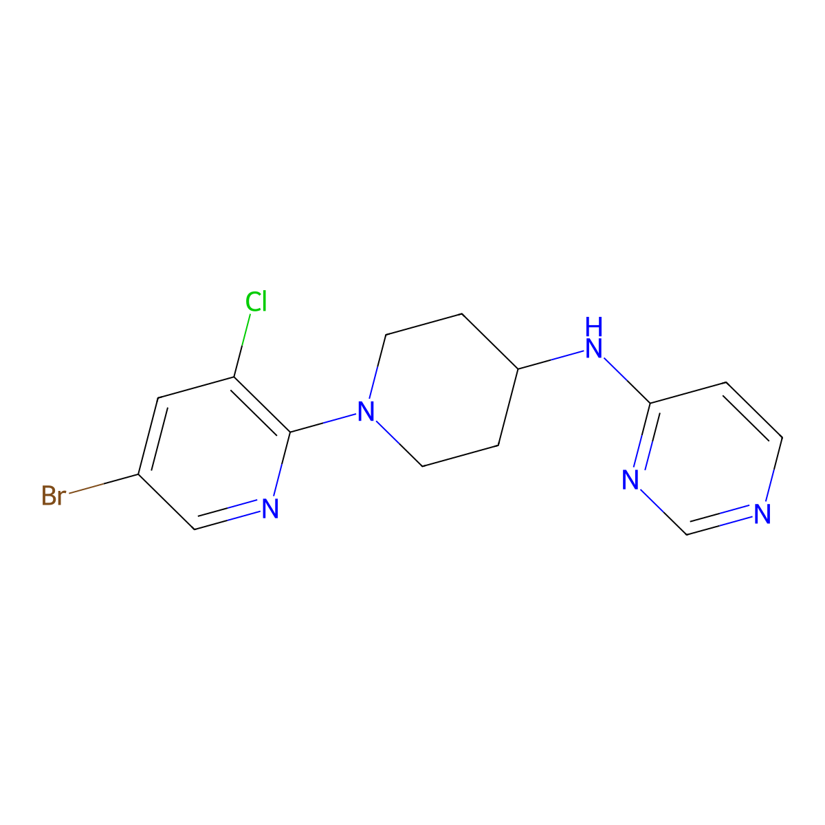 N-[1-(5-bromo-3-chloropyridin-2-yl)piperidin-4-yl]pyrimidin-4-amine molecular structure, CAS 2877680-42-5