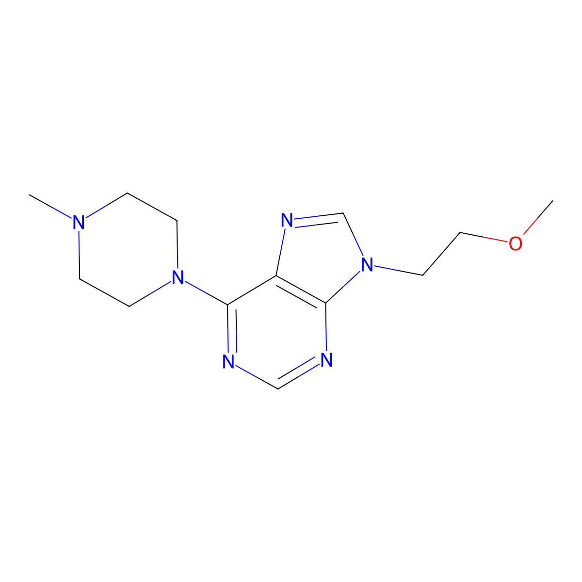 9-(2-methoxyethyl)-6-(4-methylpiperazin-1-yl)-9H-purine molecular structure, CAS 2877680-43-6