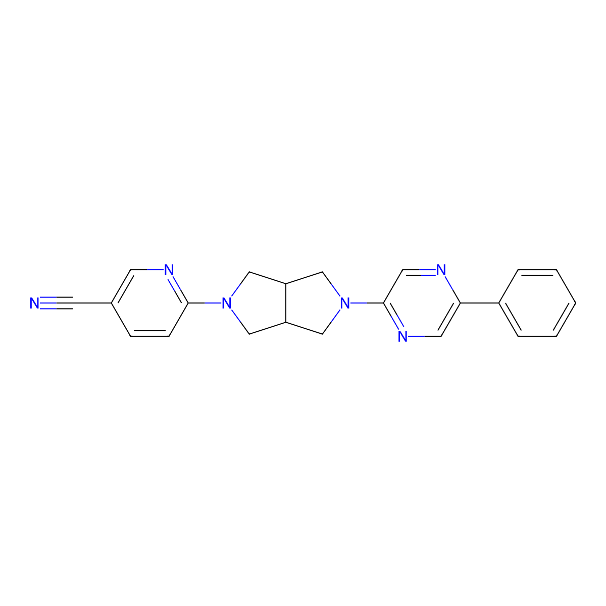 6-[5-(5-Phenylpyrazin-2-yl)-octahydropyrrolo[3,4-c]pyrrol-2-yl]pyridine-3-carbonitrile molecular structure, CAS 2877680-45-8