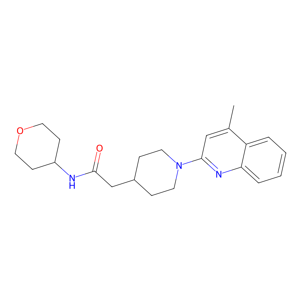 2-[1-(4-methylquinolin-2-yl)piperidin-4-yl]-N-(oxan-4-yl)acetamide molecular structure, CAS 2877680-47-0
