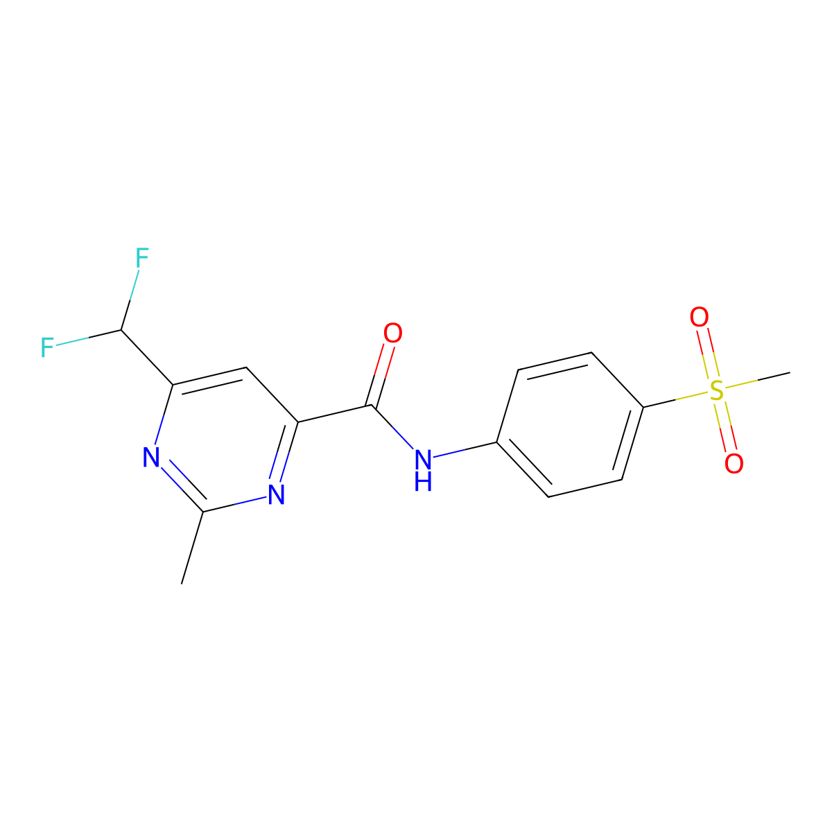 6-(difluoromethyl)-N-(4-methanesulfonylphenyl)-2-methylpyrimidine-4-carboxamide molecular structure, CAS 2877680-48-1