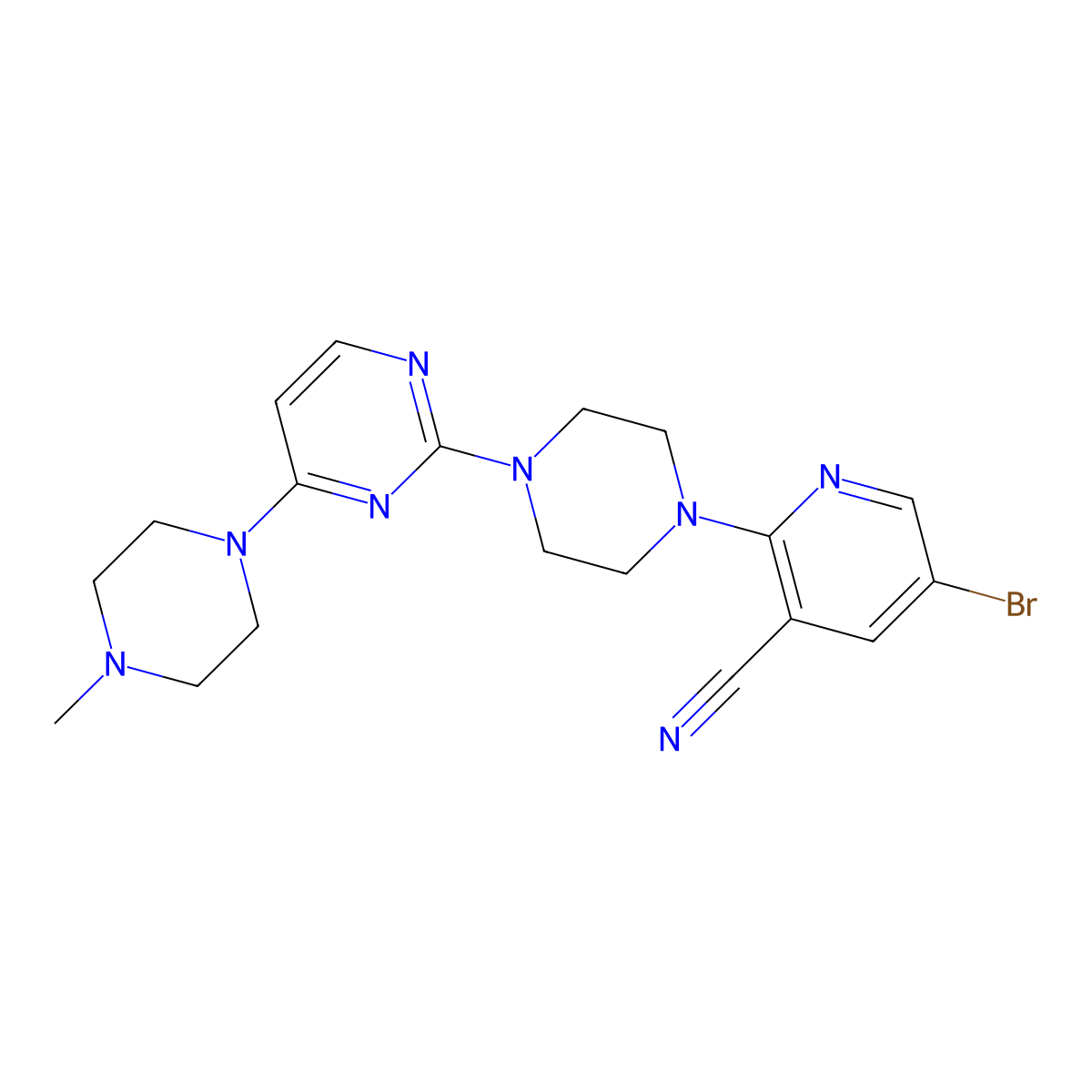5-Bromo-2-{4-[4-(4-methylpiperazin-1-yl)pyrimidin-2-yl]piperazin-1-yl}pyridine-3-carbonitrile molecular structure, CAS 2877680-55-0