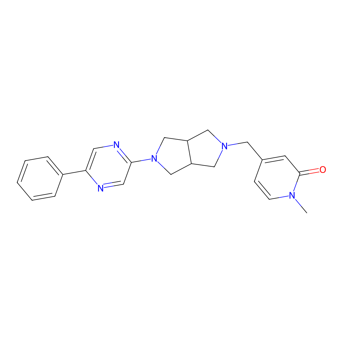 1-Methyl-4-{[5-(5-phenylpyrazin-2-yl)-octahydropyrrolo[3,4-c]pyrrol-2-yl]methyl}-1,2-dihydropyridin-2-one molecular structure, CAS 2877680-58-3