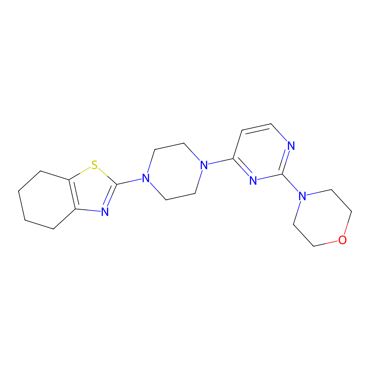 2-{4-[2-(Morpholin-4-yl)pyrimidin-4-yl]piperazin-1-yl}-4,5,6,7-tetrahydro-1,3-benzothiazole molecular structure, CAS 2877680-59-4