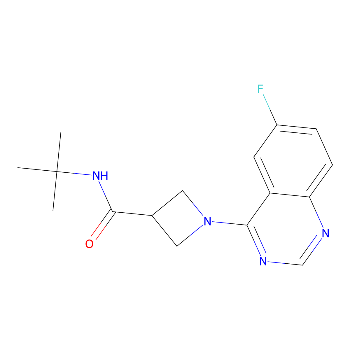 N-tert-butyl-1-(6-fluoroquinazolin-4-yl)azetidine-3-carboxamide molecular structure, CAS 2877680-62-9