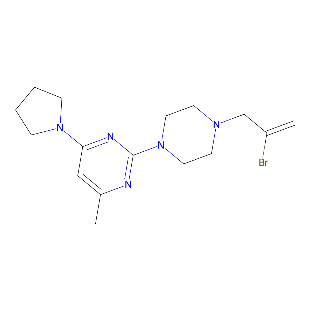 2-[4-(2-Bromoprop-2-en-1-yl)piperazin-1-yl]-4-methyl-6-(pyrrolidin-1-yl)pyrimidine molecular structure, CAS 2877680-66-3