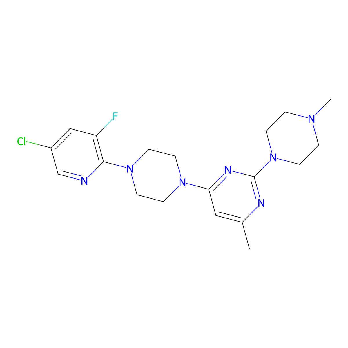 4-[4-(5-Chloro-3-fluoropyridin-2-yl)piperazin-1-yl]-6-methyl-2-(4-methylpiperazin-1-yl)pyrimidine molecular structure, CAS 2877680-68-5