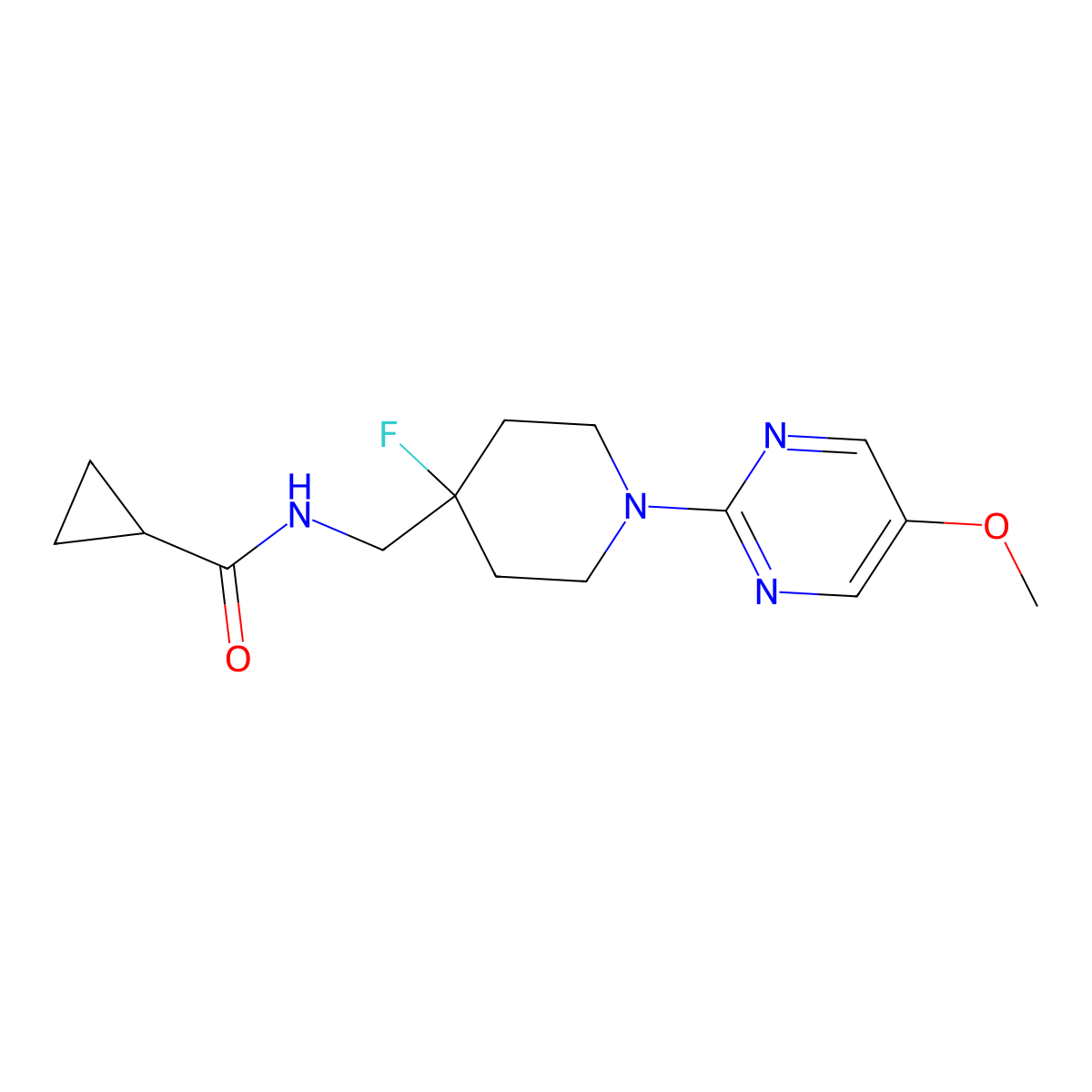 N-{[4-fluoro-1-(5-methoxypyrimidin-2-yl)piperidin-4-yl]methyl}cyclopropanecarboxamide molecular structure, CAS 2877680-72-1