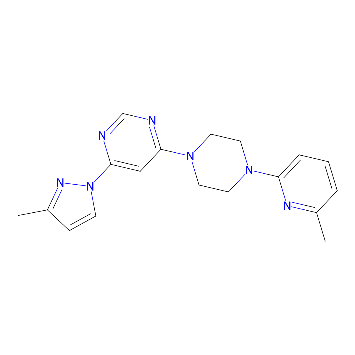 4-(3-methyl-1H-pyrazol-1-yl)-6-[4-(6-methylpyridin-2-yl)piperazin-1-yl]pyrimidine molecular structure, CAS 2877680-75-4