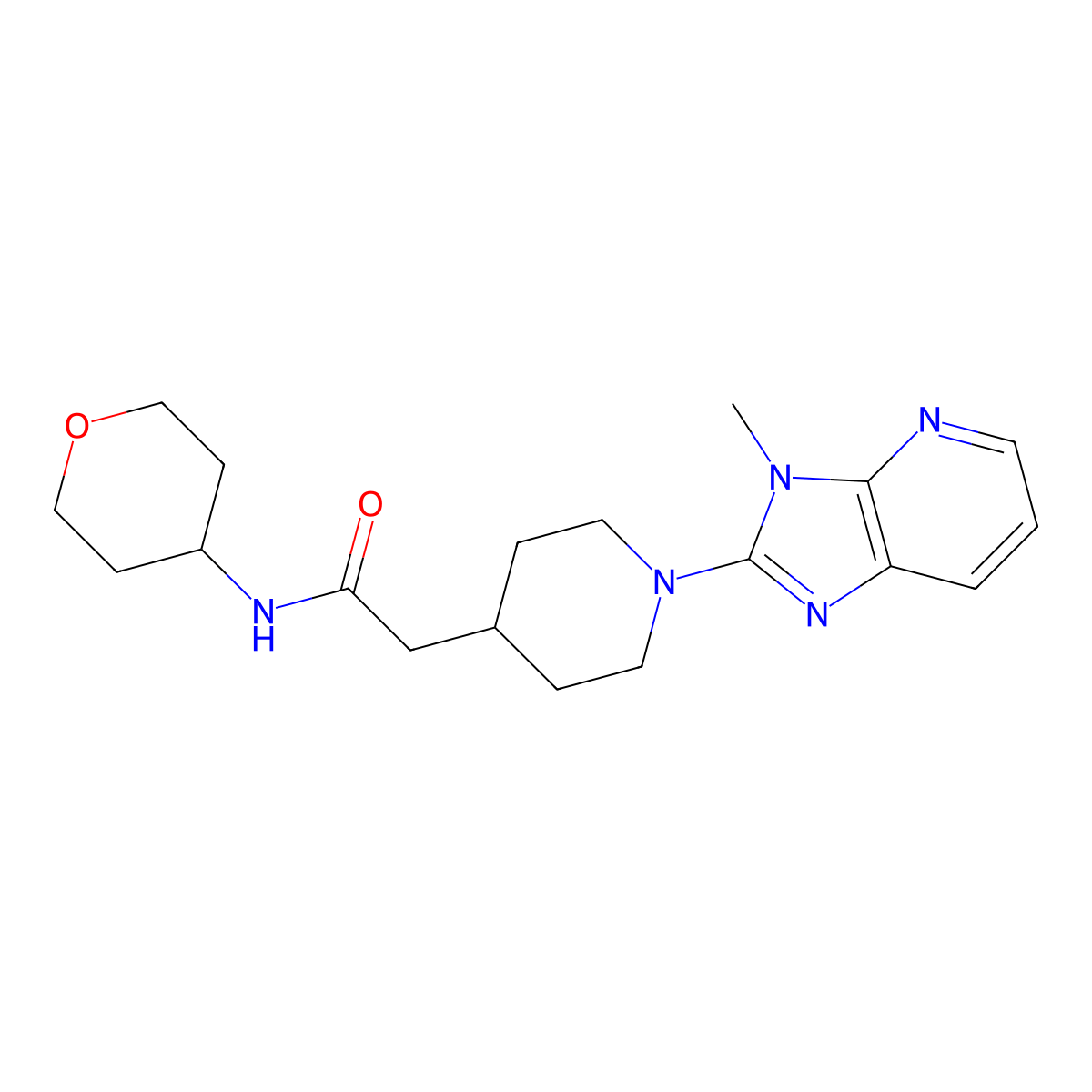 2-(1-{3-methyl-3H-imidazo[4,5-b]pyridin-2-yl}piperidin-4-yl)-N-(oxan-4-yl)acetamide molecular structure, CAS 2877680-76-5