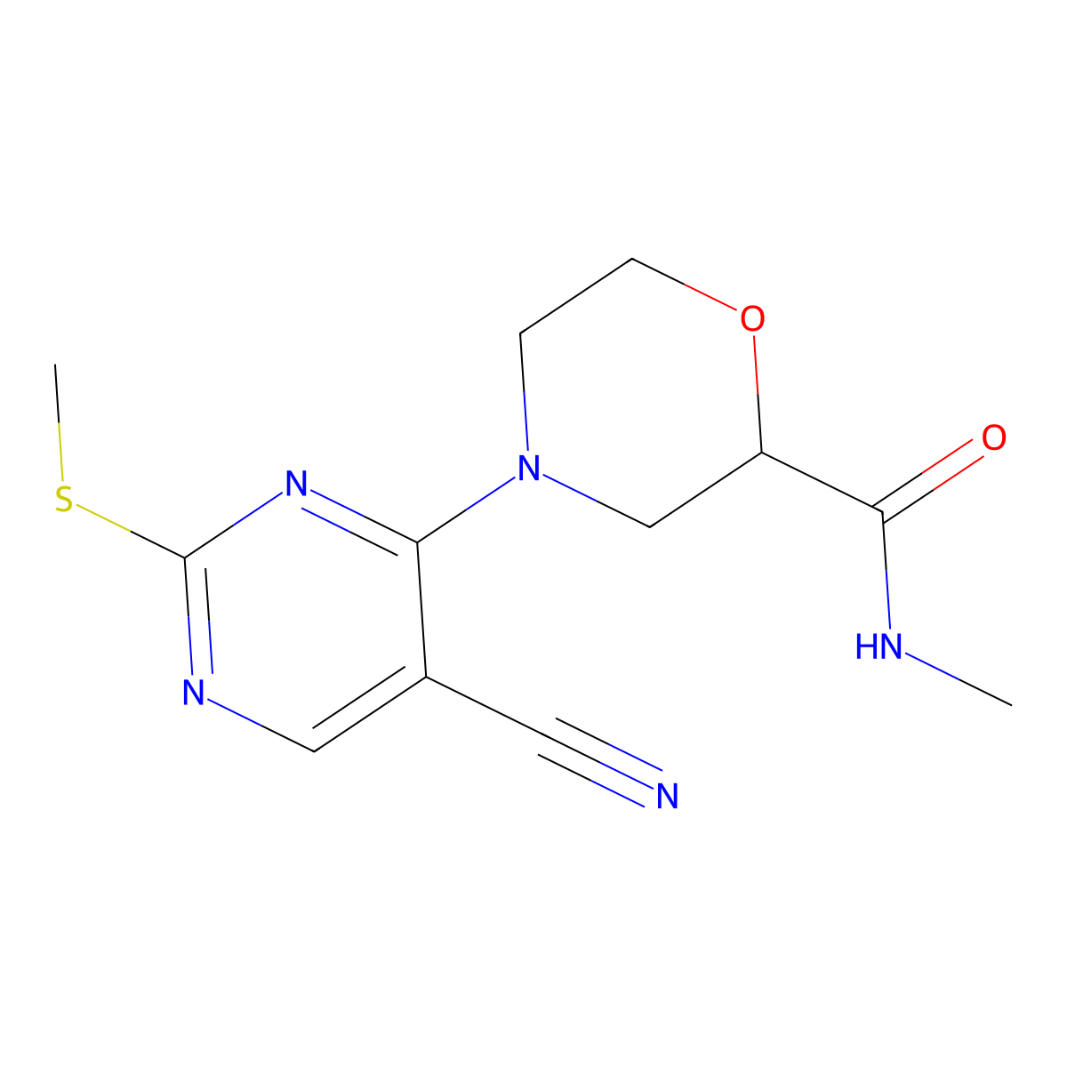 4-[5-cyano-2-(methylsulfanyl)pyrimidin-4-yl]-N-methylmorpholine-2-carboxamide molecular structure, CAS 2877680-77-6