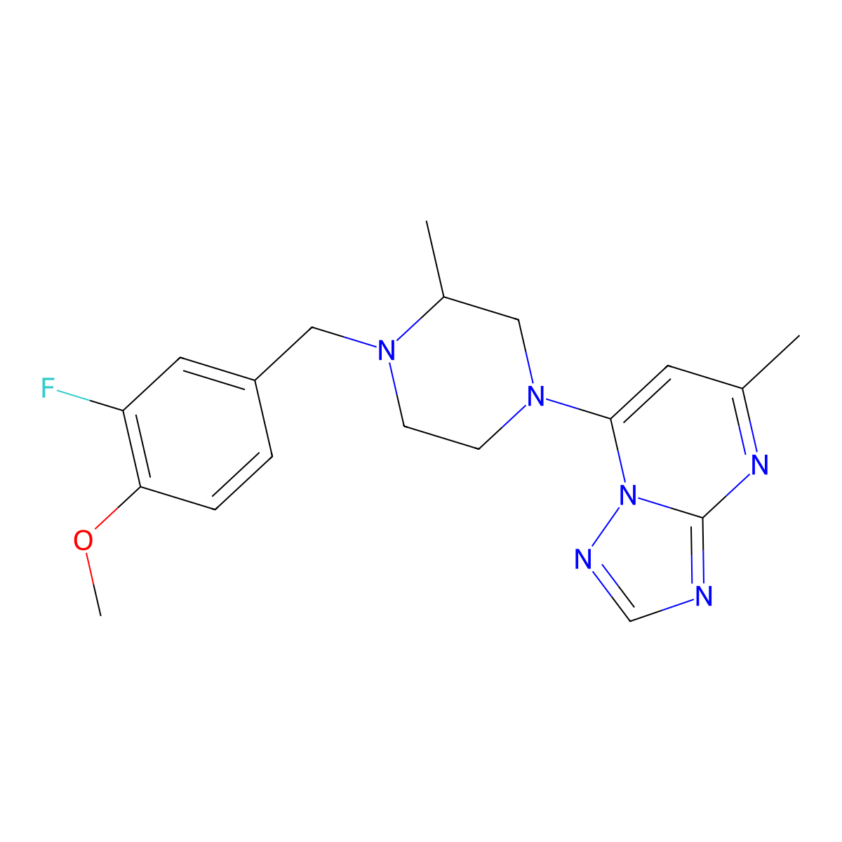 1-[(3-Fluoro-4-methoxyphenyl)methyl]-2-methyl-4-{5-methyl-[1,2,4]triazolo[1,5-a]pyrimidin-7-yl}piperazine molecular structure, CAS 2877680-80-1