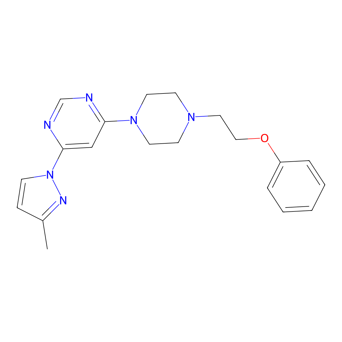 4-(3-methyl-1H-pyrazol-1-yl)-6-[4-(2-phenoxyethyl)piperazin-1-yl]pyrimidine molecular structure, CAS 2877680-87-8