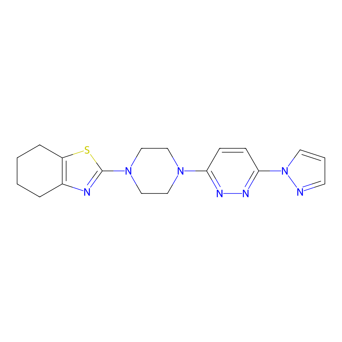2-{4-[6-(1H-pyrazol-1-yl)pyridazin-3-yl]piperazin-1-yl}-4,5,6,7-tetrahydro-1,3-benzothiazole molecular structure, CAS 2877680-89-0