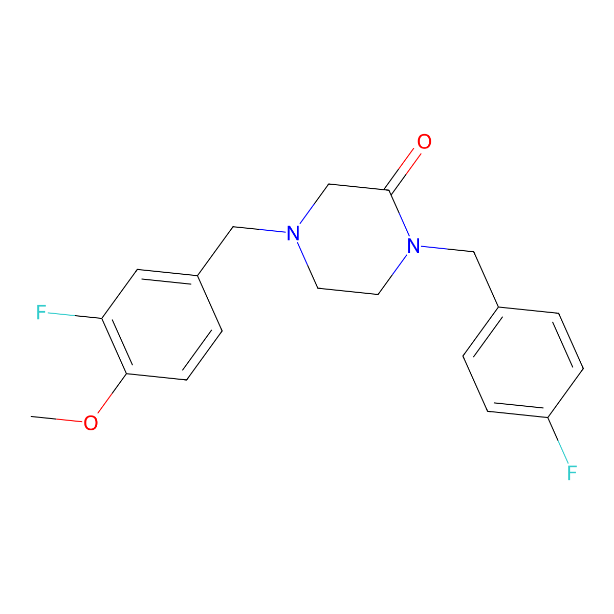4-[(3-Fluoro-4-methoxyphenyl)methyl]-1-[(4-fluorophenyl)methyl]piperazin-2-one molecular structure, CAS 2877680-90-3