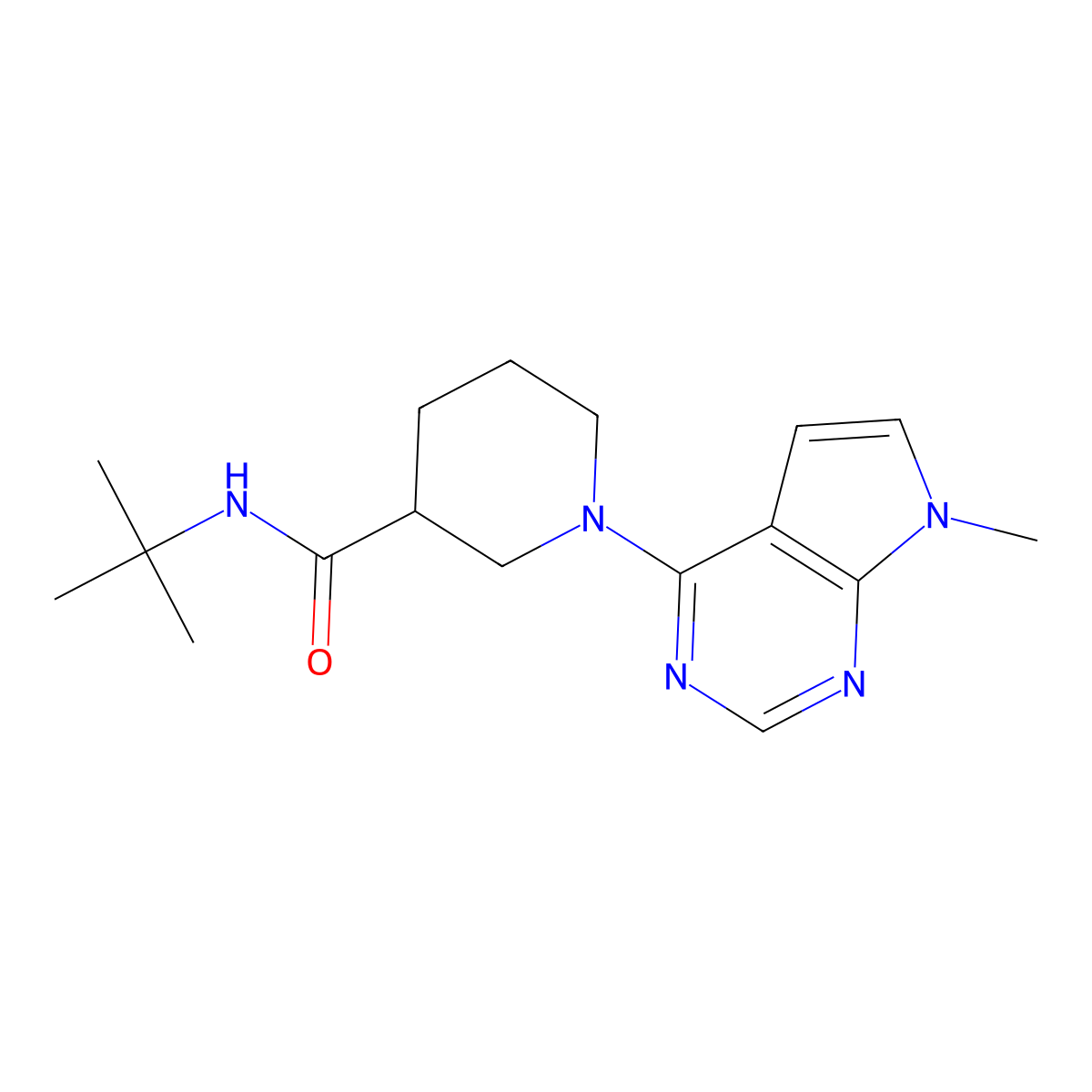 N-tert-butyl-1-{7-methyl-7H-pyrrolo[2,3-d]pyrimidin-4-yl}piperidine-3-carboxamide molecular structure, CAS 2877680-91-4