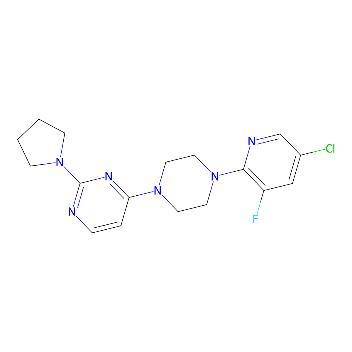 4-[4-(5-Chloro-3-fluoropyridin-2-yl)piperazin-1-yl]-2-(pyrrolidin-1-yl)pyrimidine molecular structure, CAS 2877680-95-8