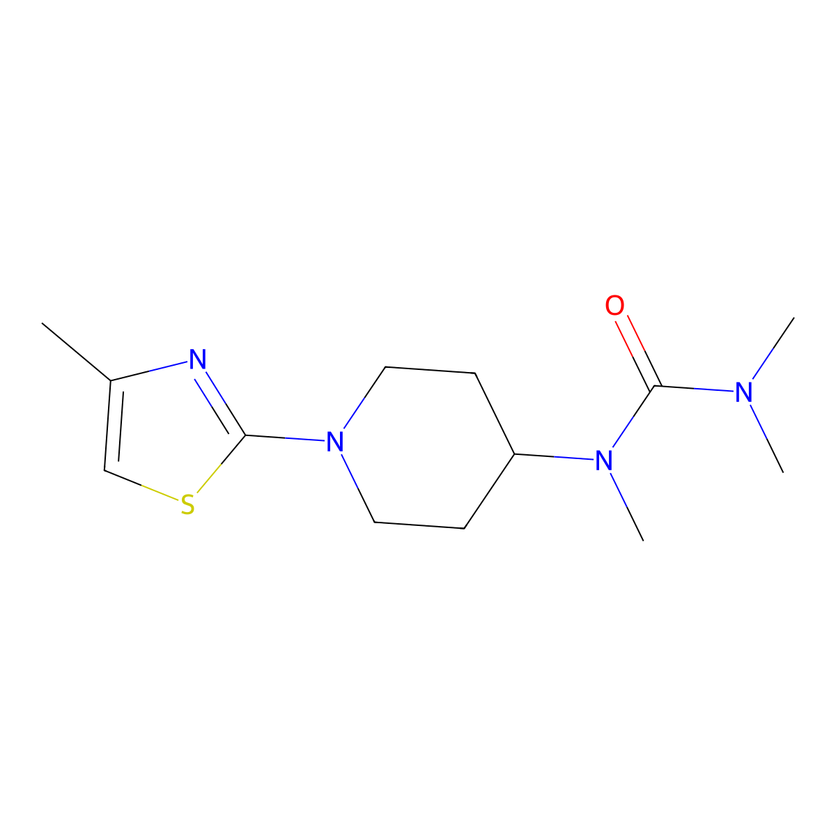 1,3,3-Trimethyl-1-[1-(4-methyl-1,3-thiazol-2-yl)piperidin-4-yl]urea molecular structure, CAS 2877680-96-9