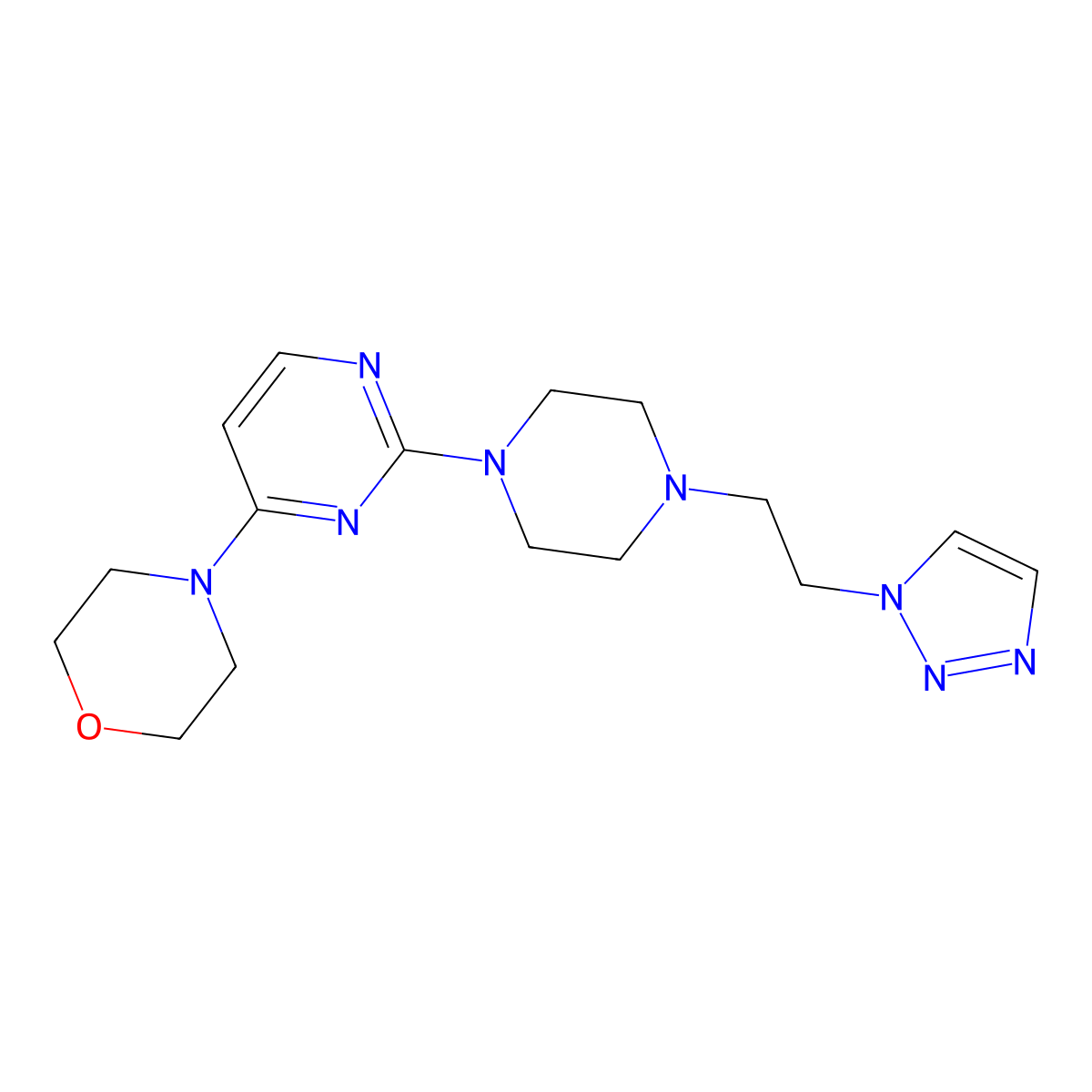 4-(2-{4-[2-(1H-1,2,3-triazol-1-yl)ethyl]piperazin-1-yl}pyrimidin-4-yl)morpholine molecular structure, CAS 2877681-02-0