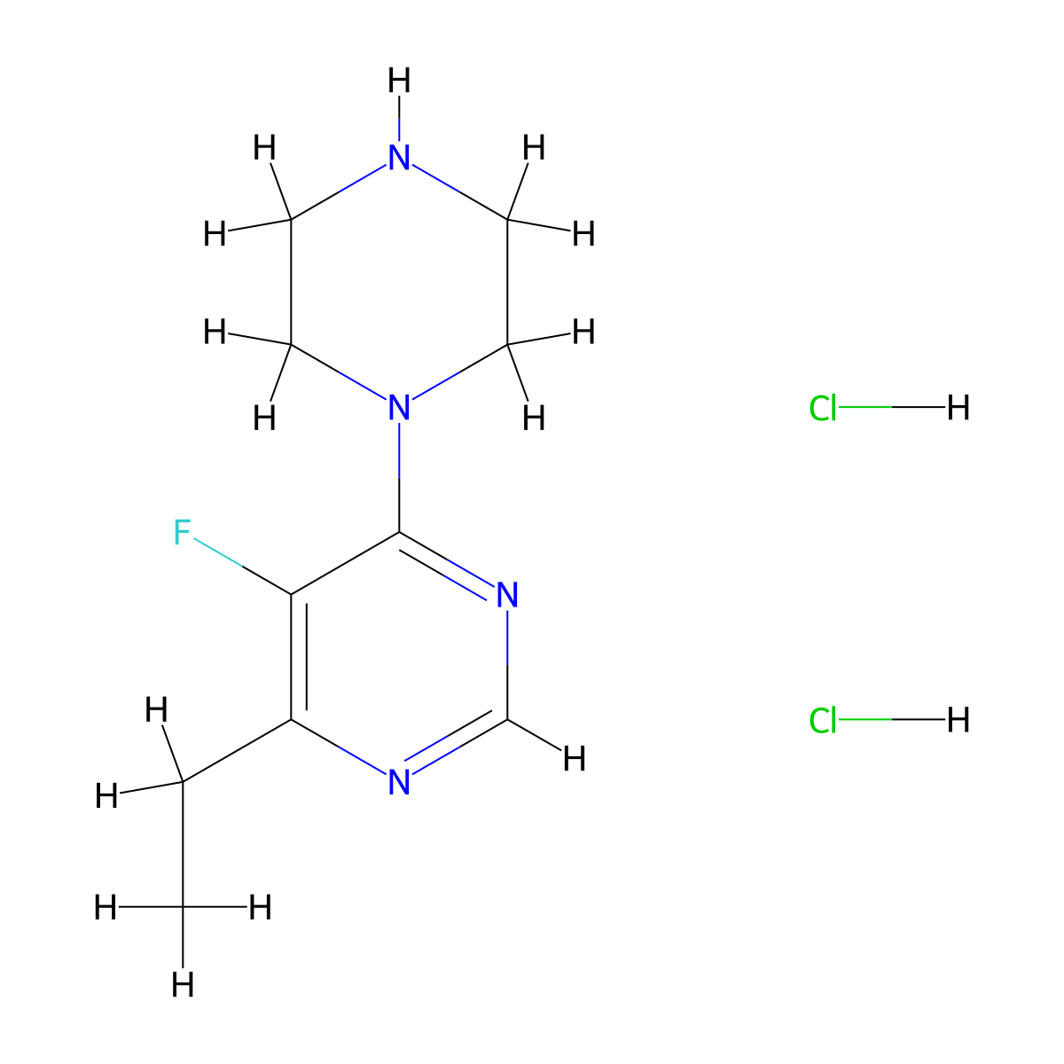 4-Ethyl-5-fluoro-6-(piperazin-1-yl)pyrimidine dihydrochloride molecular structure, CAS 2877681-05-3