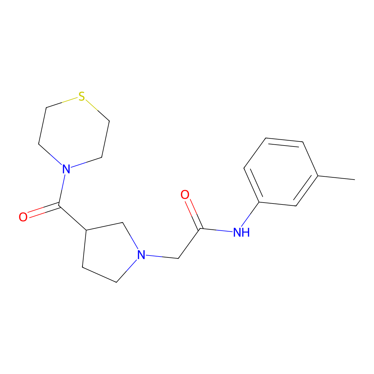 N-(3-methylphenyl)-2-[3-(thiomorpholine-4-carbonyl)pyrrolidin-1-yl]acetamide molecular structure, CAS 2877681-07-5