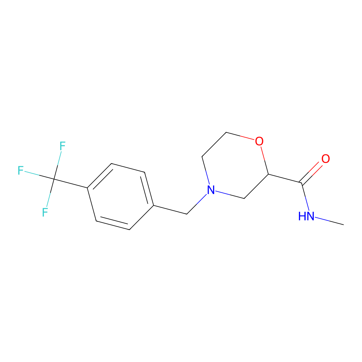 N-methyl-4-{[4-(trifluoromethyl)phenyl]methyl}morpholine-2-carboxamide molecular structure, CAS 2877681-09-7