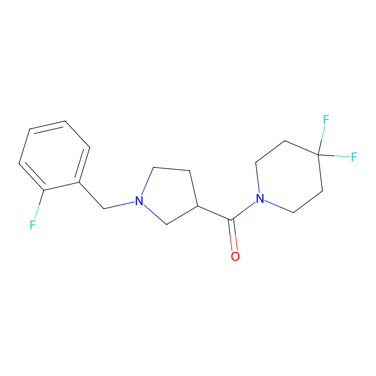 4,4-Difluoro-1-{1-[(2-fluorophenyl)methyl]pyrrolidine-3-carbonyl}piperidine molecular structure, CAS 2877681-10-0