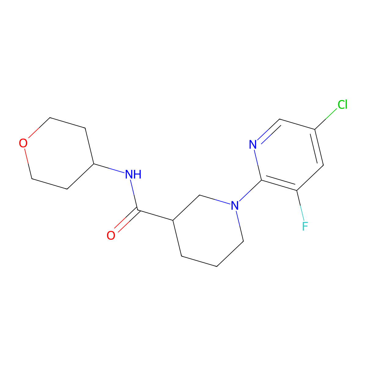 1-(5-chloro-3-fluoropyridin-2-yl)-N-(oxan-4-yl)piperidine-3-carboxamide molecular structure, CAS 2877681-14-4