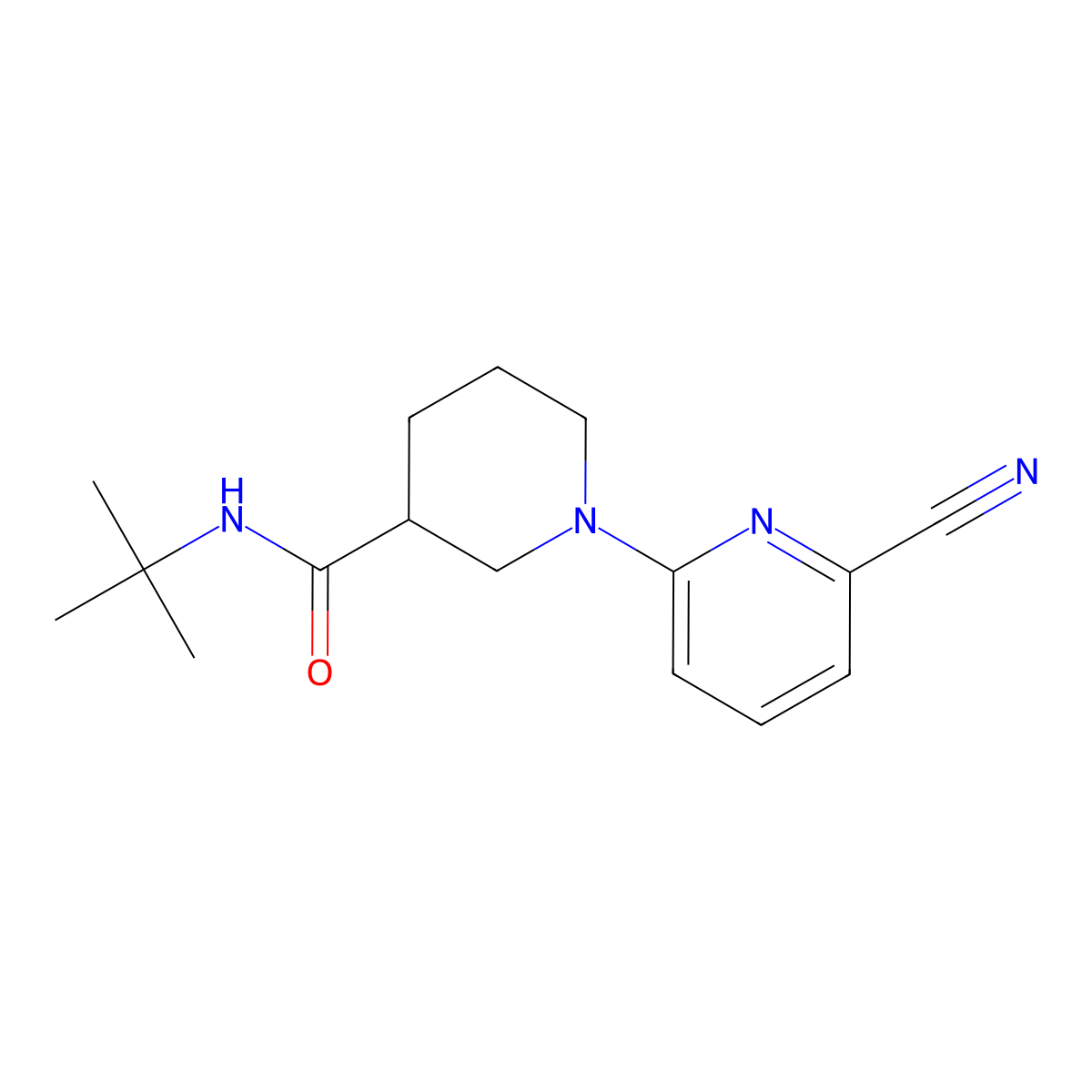 N-tert-butyl-1-(6-cyanopyridin-2-yl)piperidine-3-carboxamide molecular structure, CAS 2877681-15-5