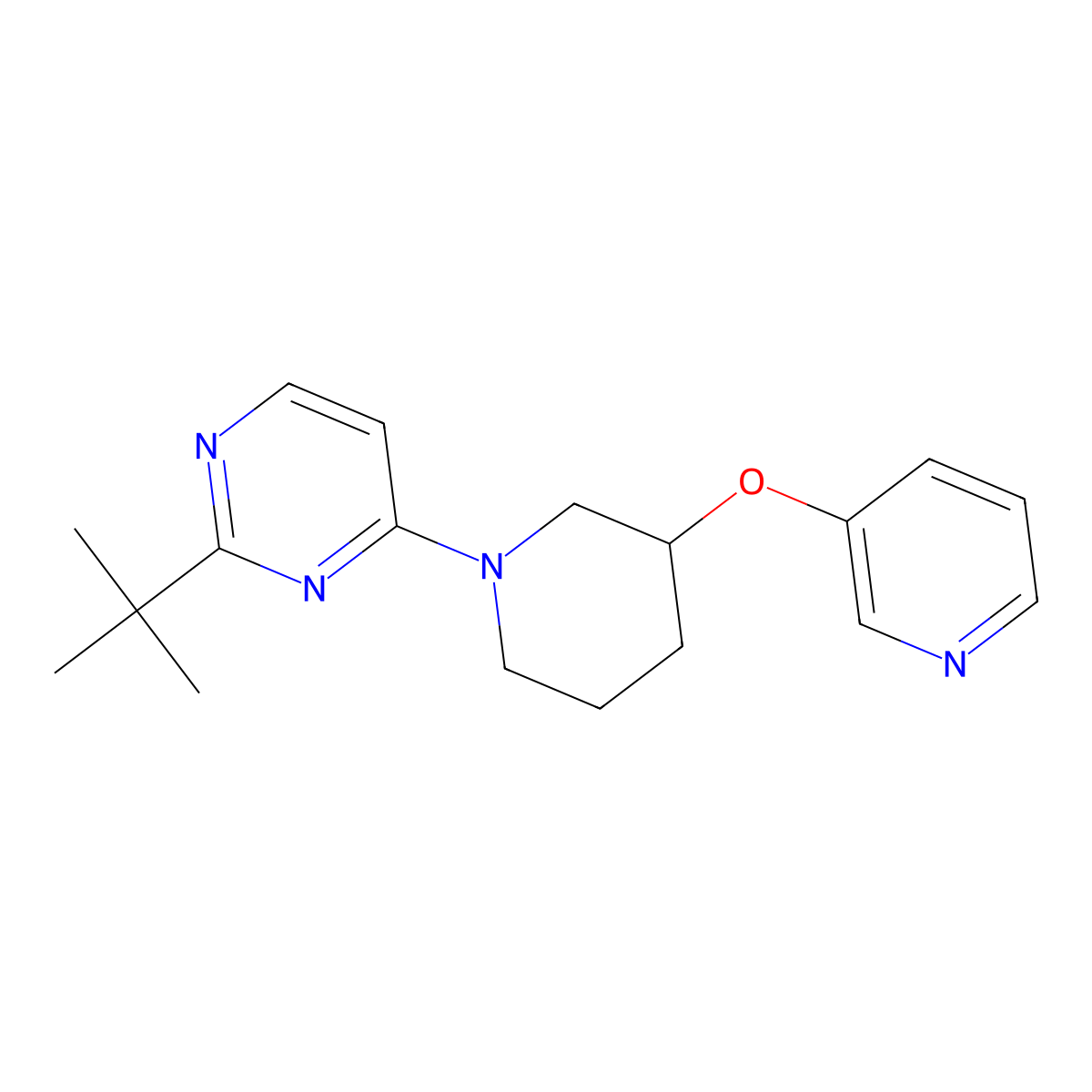 2-Tert-butyl-4-[3-(pyridin-3-yloxy)piperidin-1-yl]pyrimidine molecular structure, CAS 2877681-16-6