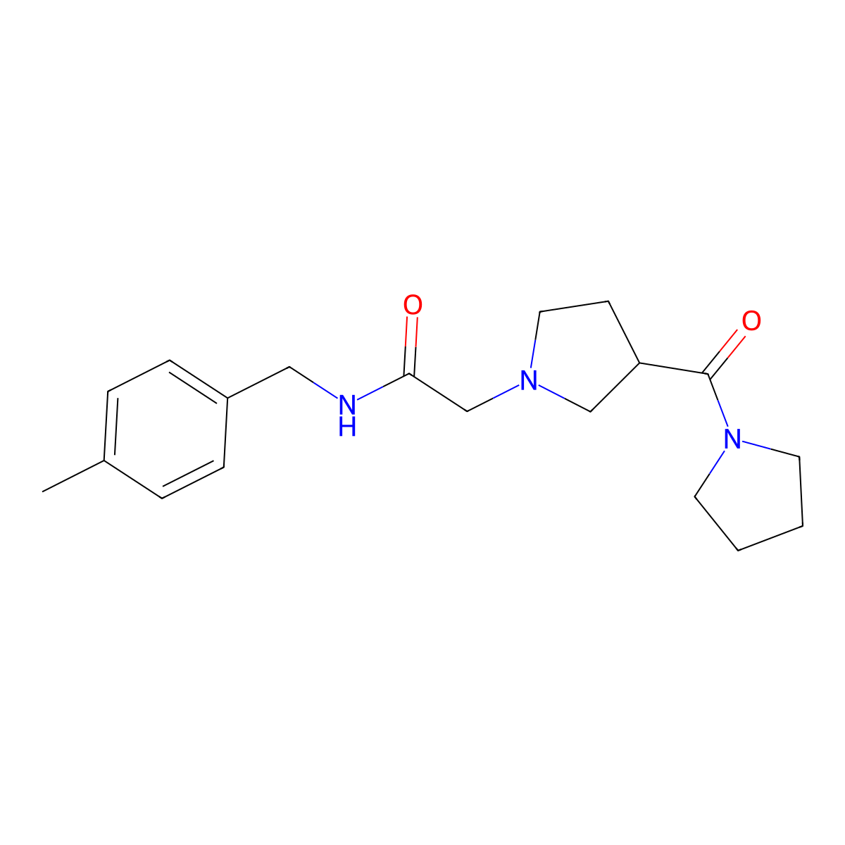 N-[(4-methylphenyl)methyl]-2-[3-(pyrrolidine-1-carbonyl)pyrrolidin-1-yl]acetamide molecular structure, CAS 2877681-20-2