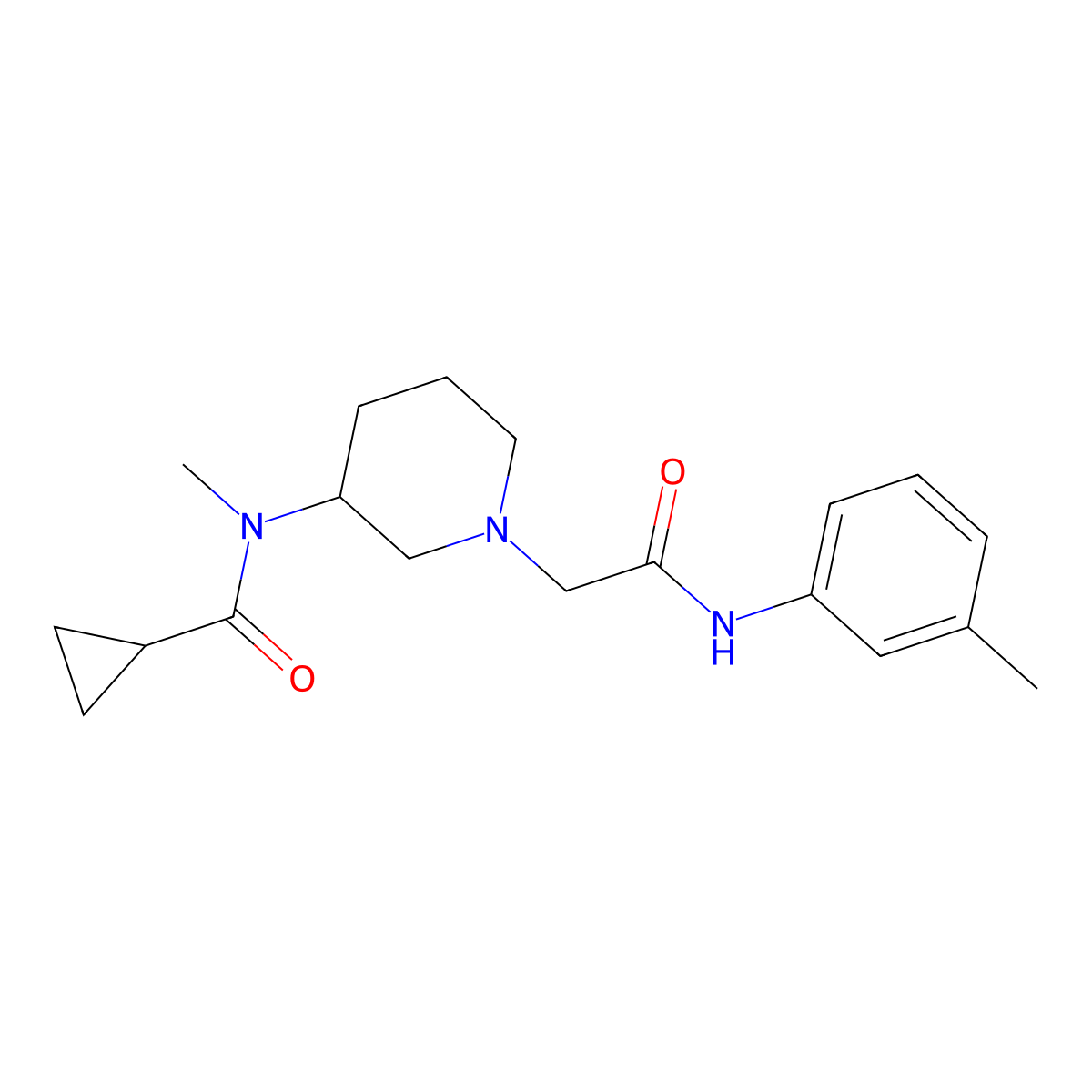 N-methyl-N-(1-{[(3-methylphenyl)carbamoyl]methyl}piperidin-3-yl)cyclopropanecarboxamide molecular structure, CAS 2877681-21-3