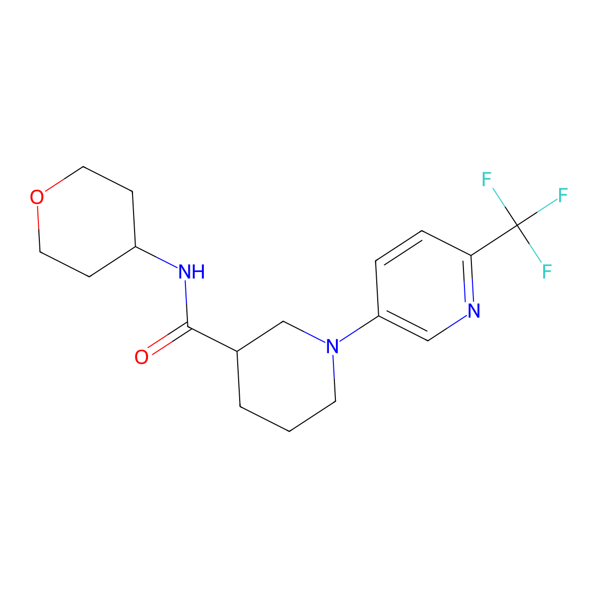 N-(oxan-4-yl)-1-[6-(trifluoromethyl)pyridin-3-yl]piperidine-3-carboxamide molecular structure, CAS 2877681-33-7