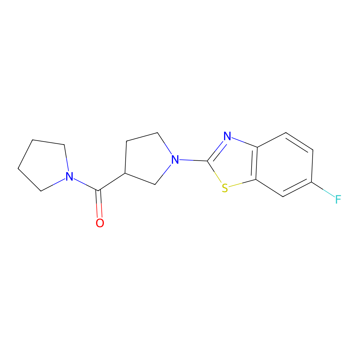 6-Fluoro-2-[3-(pyrrolidine-1-carbonyl)pyrrolidin-1-yl]-1,3-benzothiazole molecular structure, CAS 2877681-39-3