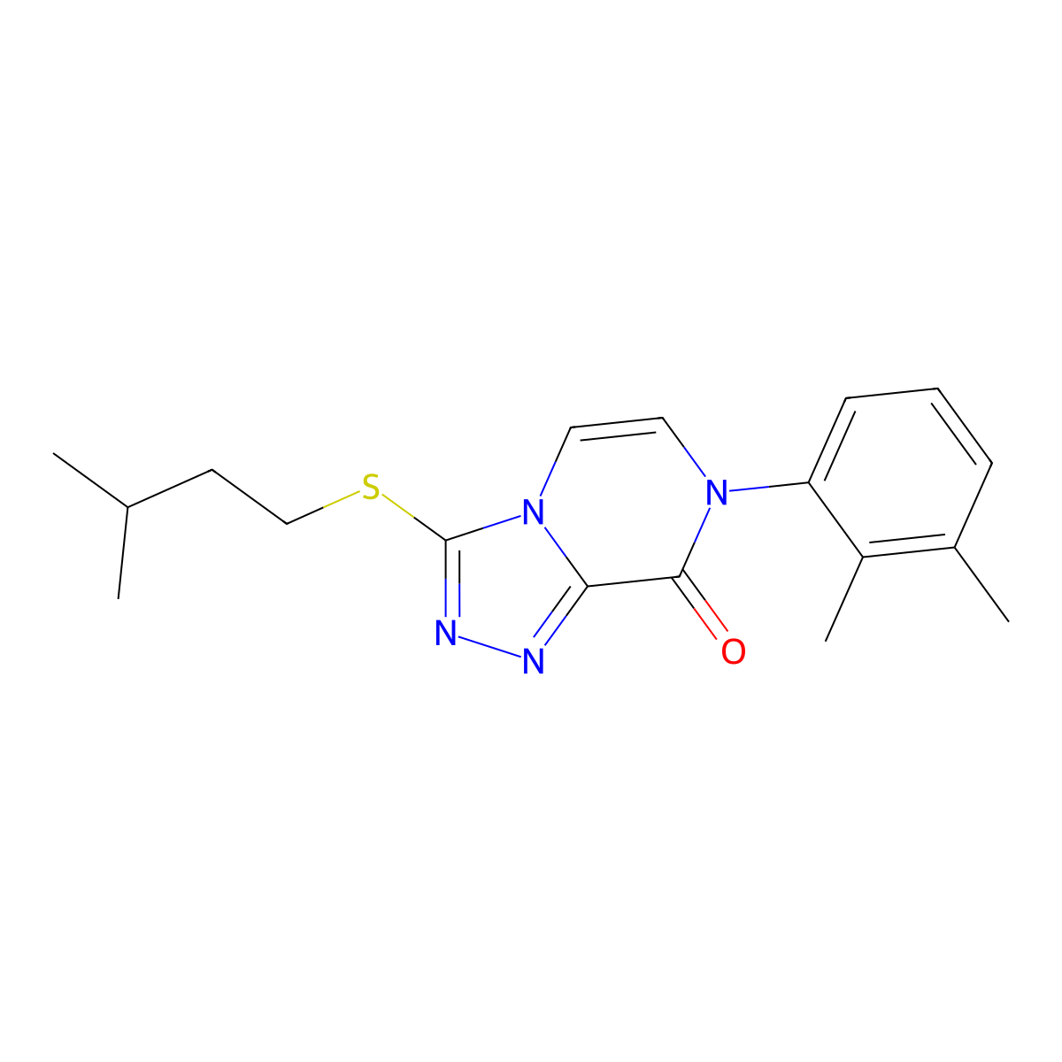 7-(2,3-dimethylphenyl)-3-[(3-methylbutyl)sulfanyl]-7H,8H-[1,2,4]triazolo[4,3-a]pyrazin-8-one molecular structure, CAS 2877681-41-7