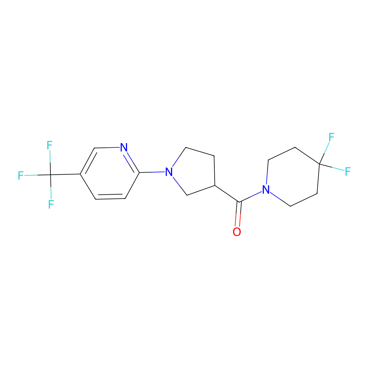 2-[3-(4,4-Difluoropiperidine-1-carbonyl)pyrrolidin-1-yl]-5-(trifluoromethyl)pyridine molecular structure, CAS 2877681-47-3