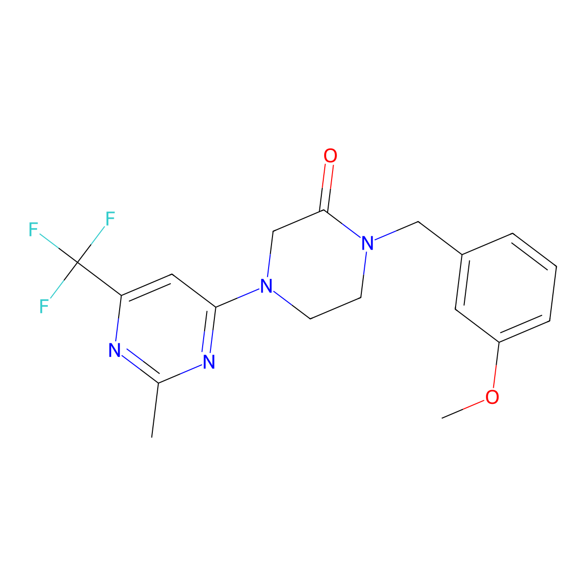 1-[(3-Methoxyphenyl)methyl]-4-[2-methyl-6-(trifluoromethyl)pyrimidin-4-yl]piperazin-2-one molecular structure, CAS 2877681-51-9