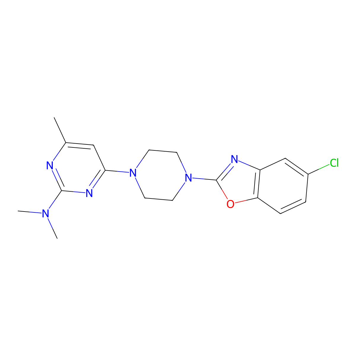 4-[4-(5-chloro-1,3-benzoxazol-2-yl)piperazin-1-yl]-N,N,6-trimethylpyrimidin-2-amine molecular structure, CAS 2877681-52-0