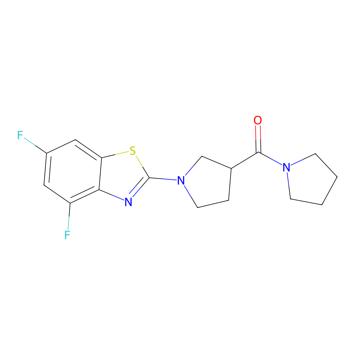 4,6-Difluoro-2-[3-(pyrrolidine-1-carbonyl)pyrrolidin-1-yl]-1,3-benzothiazole molecular structure, CAS 2877681-54-2