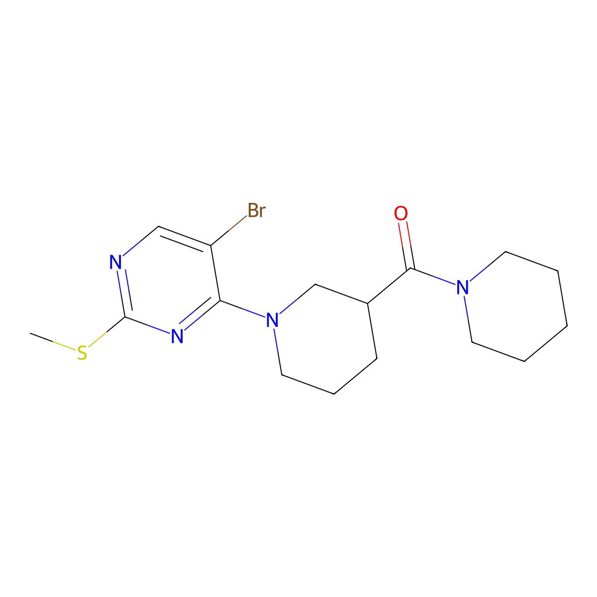 5-Bromo-2-(methylsulfanyl)-4-[3-(piperidine-1-carbonyl)piperidin-1-yl]pyrimidine molecular structure, CAS 2877681-55-3