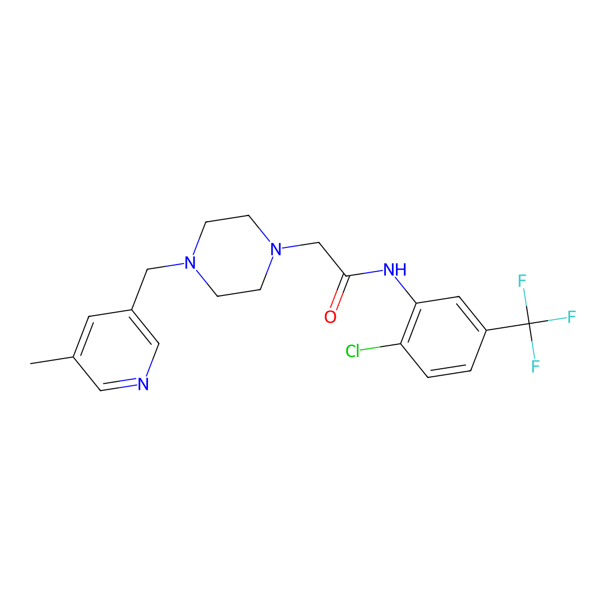 N-[2-chloro-5-(trifluoromethyl)phenyl]-2-{4-[(5-methylpyridin-3-yl)methyl]piperazin-1-yl}acetamide molecular structure, CAS 2877681-58-6