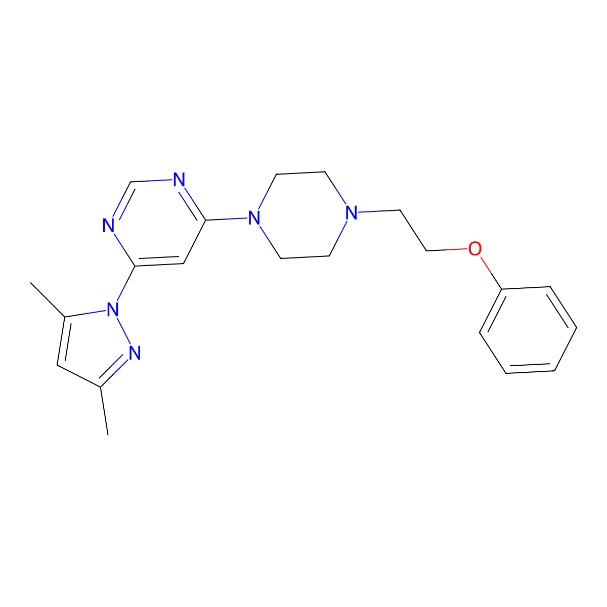 4-(3,5-dimethyl-1H-pyrazol-1-yl)-6-[4-(2-phenoxyethyl)piperazin-1-yl]pyrimidine molecular structure, CAS 2877681-59-7